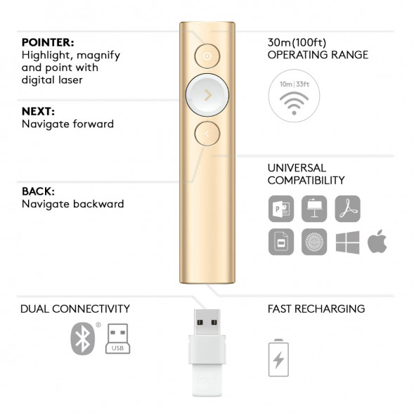 Презентер Logitech Spotlight Presentation Remote золотой в Петрозаводске
